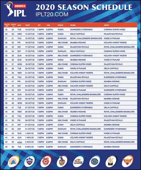 IPL-2020-SCHEDULE-SECOND-LIST